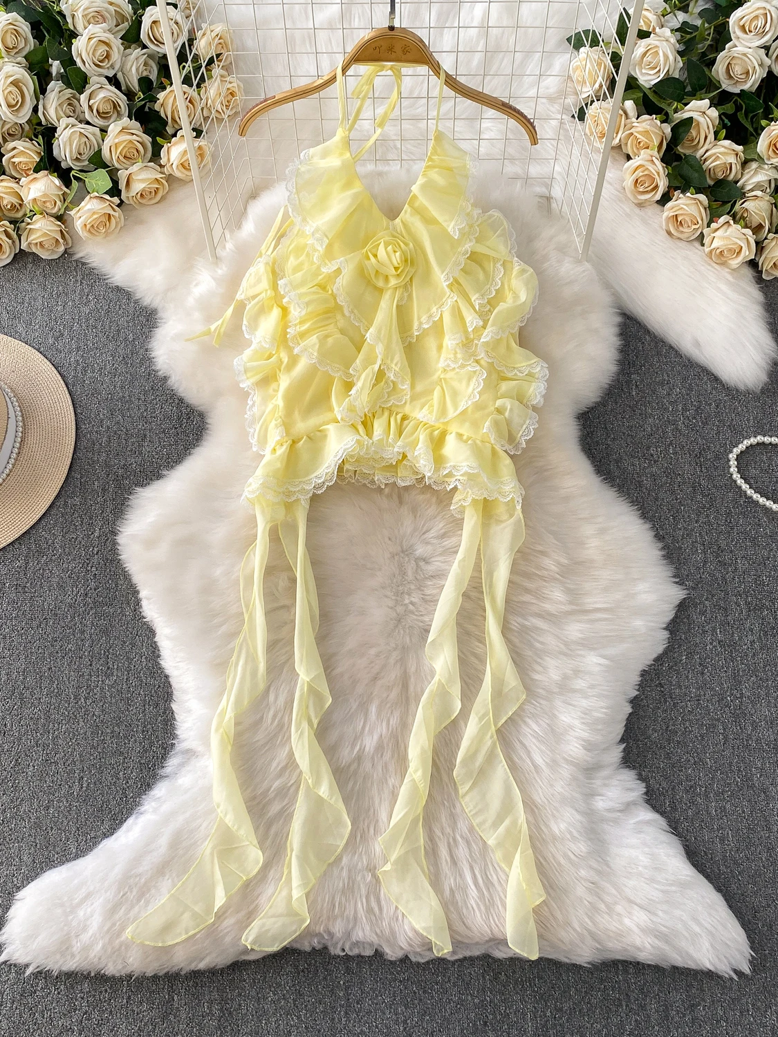 

Комплект жилета Pure Desire с кружевной отделкой V-Ne Hanging Ne, тонкая длинная юбка из сетчатой ткани, модный костюм из двух предметов для молодых женщин