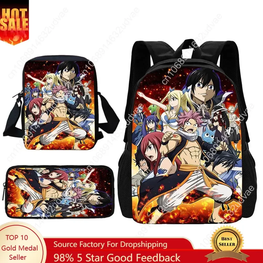 Anime Fairy Tail Cartoon Child School Backpack With Shoulder Bag Pencil Bags School Bags for Boys Girls Best Gift