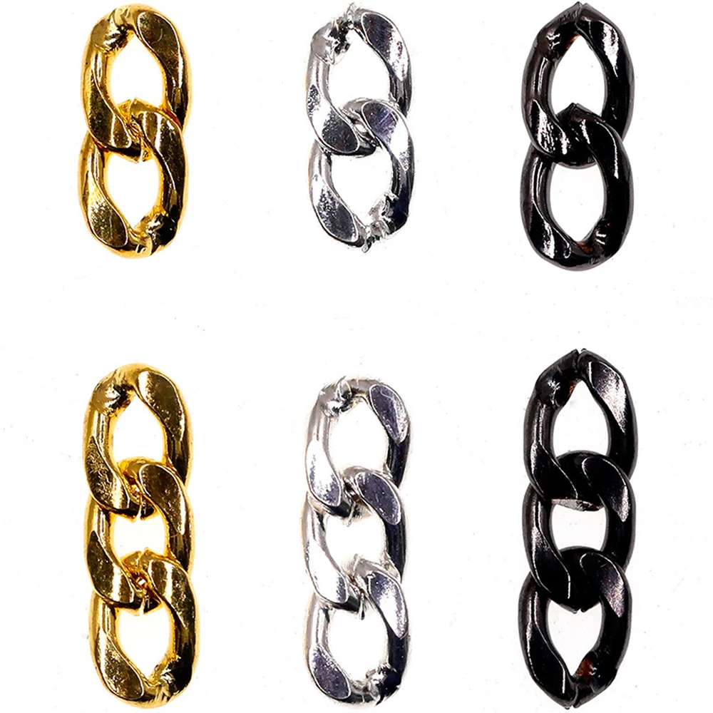 20pcs Metal Chain Nail Art Decorations 3D Top Punk Black Gold Silver Two/Three Sections Chains Charm Japan Design Nail Accessory