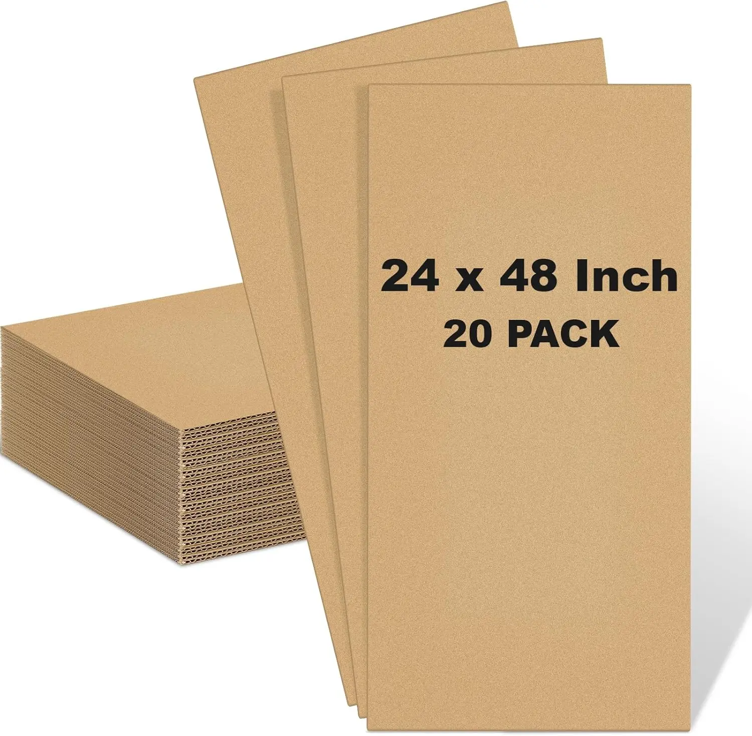Paquete de 20 láminas de cartón corrugado de 24 x 48 pulgadas, insertos planos para embalaje, envío, manualidades y proyectos de bricolaje (marrón)