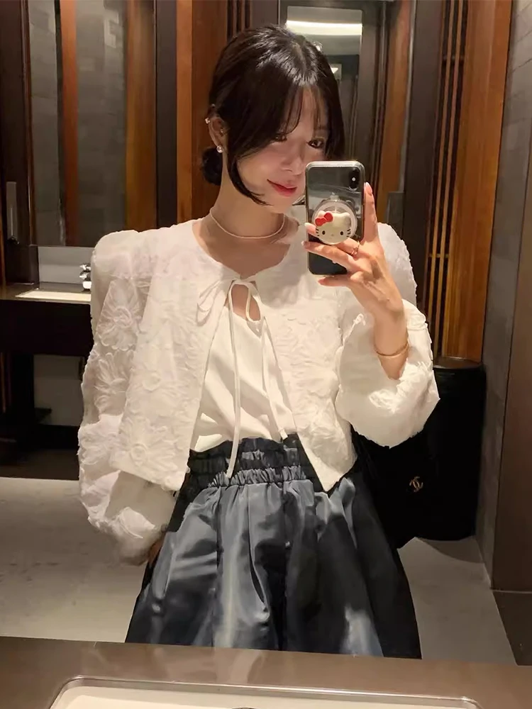 

Chic Autumnal Design Sense Small ence 3D Emed Loose Versatile ort Cardigan Coat for Women with Belt Commute Sle