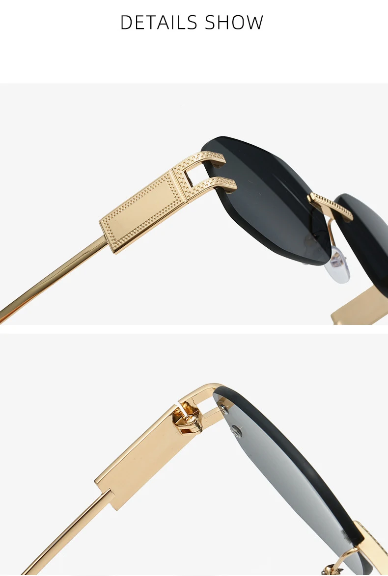 Retro Rahmenlose Sonnenbrille Frauen 2025, Neue Trendy Mode Marke Sonnenbrille Damen Hohe Qualität Klassische Männer Luxus Brillen UV400 – Detail 14