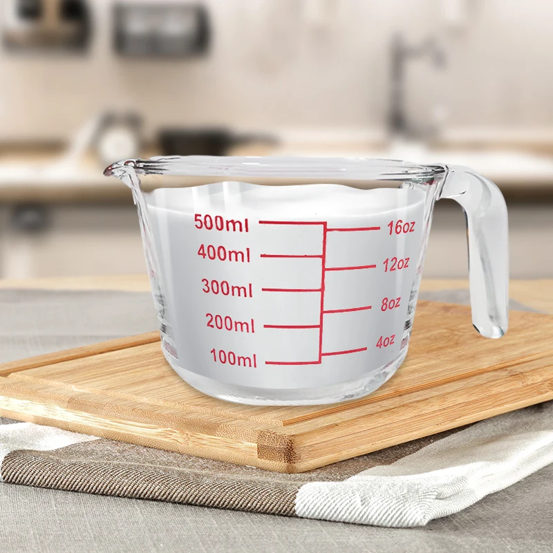 Thickened High Borosilicate Glass Graduated Cup Kitchen Milk Cup Heat Resistant Microwave Safe with Lid Measurement Cup for C... view 2
