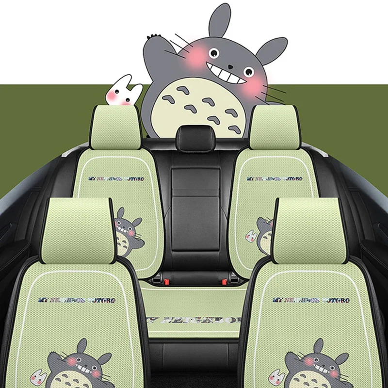 New Cartoon Car Seat Covers Full Set Fashion Breathable Ice Silk Car Seat Cushion Pad Decoration Dust Proof Interior Accessories