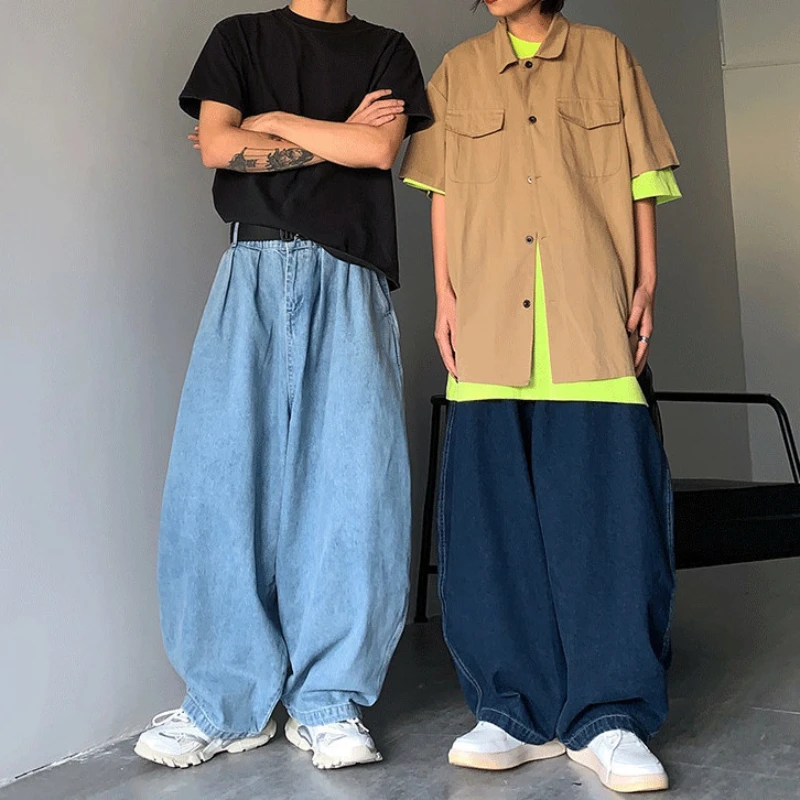 Japanese Loose-fitting Jeans Men Women Summer Casual Wide-leg Straight-leg Trousers Hip Hop Couple High Harajuku Pants Unisex