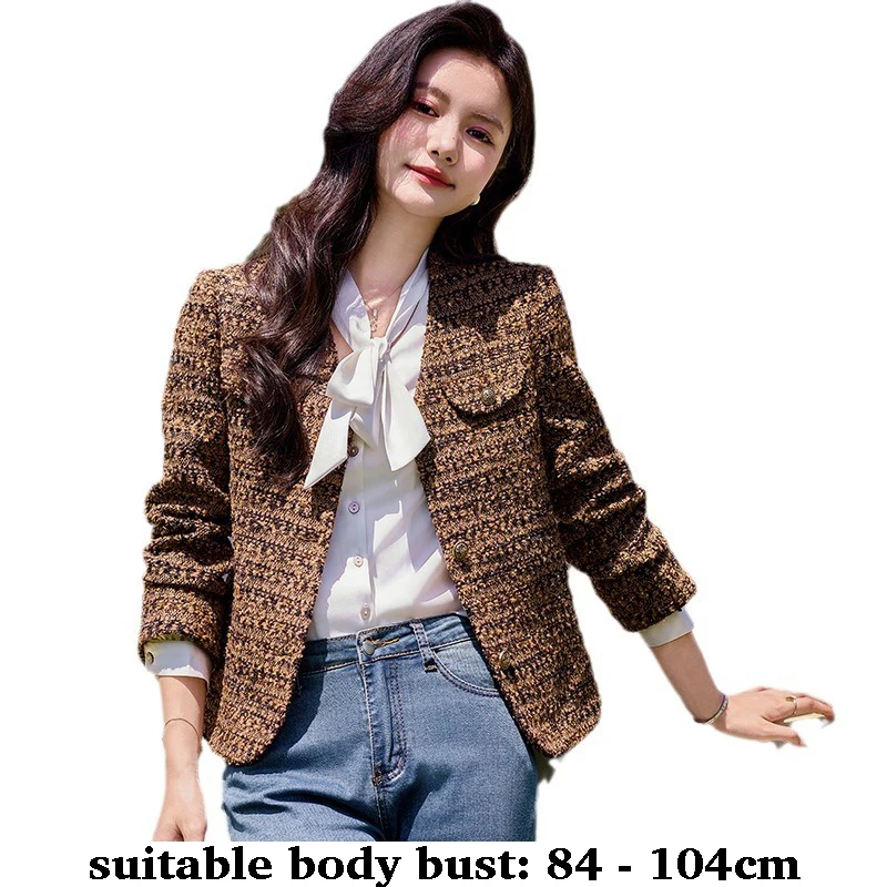 

High quality woolen blazer for women single breasted V neck new autumn winter 2025 elegant fashion office clothes brown grey red