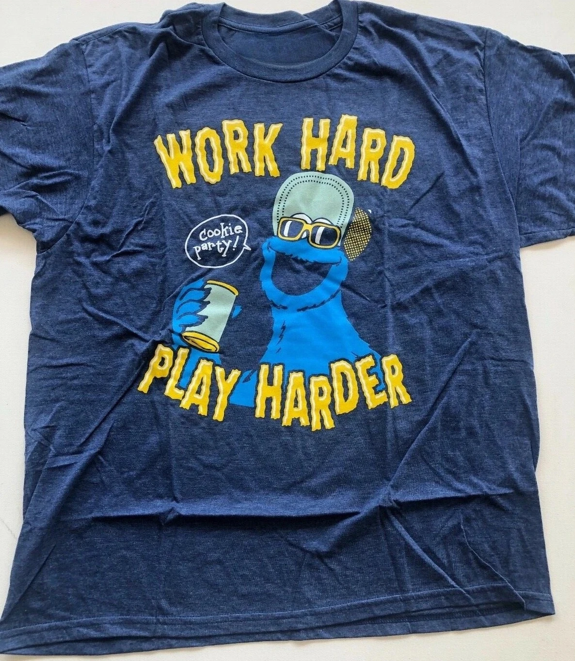 New Sesame Street Biscuit Monster Pattern T-shirt, Work Hard, Have Fun, Silk  Gift, Men's Daily Wear, Street Fashion T-shirt