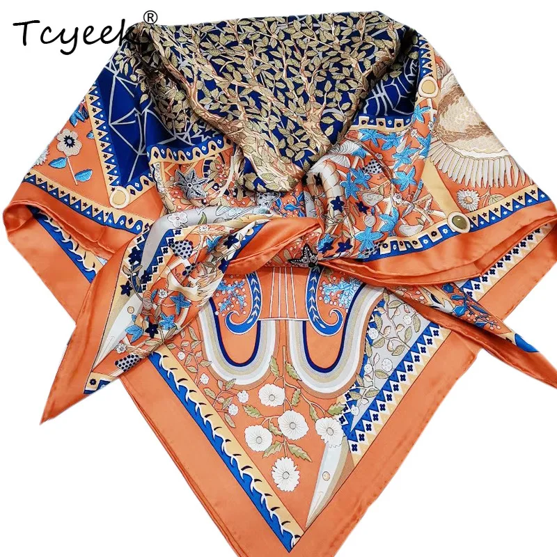 

Tcyeek, 100%Real Slik Elegant Scarves, 110cm Vintage Print, Mom Gift Retro Fashion Chic Scarf, 2024 Summer Autumn A465133QM