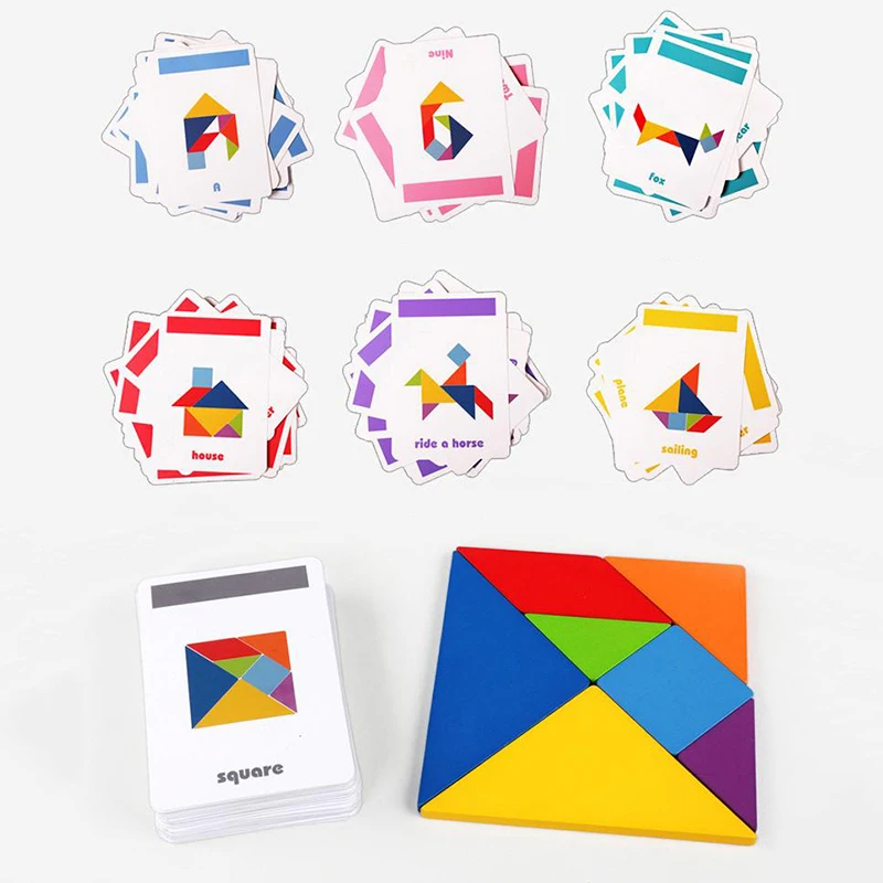 Rompecabezas de animales con diseño de madera 3D, juguete Tangram colorido para niños, juegos de clasificación de educación temprana Montessori, juguetes, regalo para niños