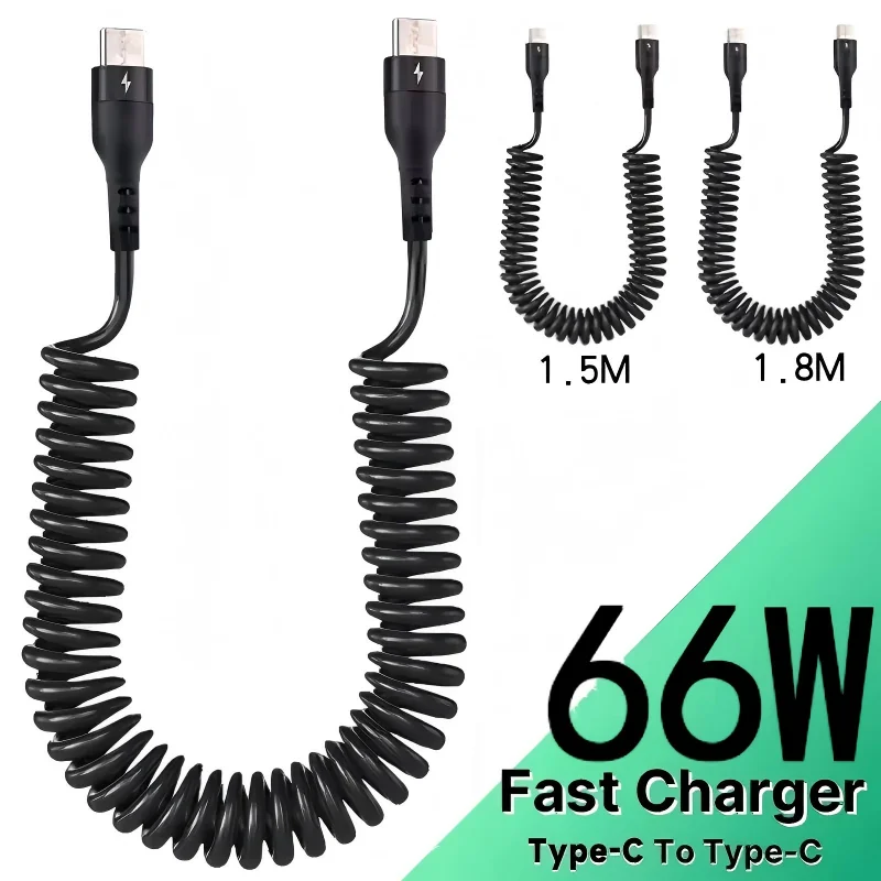 66W Spring Pull Telescopic Data Cable USB To Type-C/Dual Type-C Fast Charging Cable For  Car 1M 1.8M 2M For Xiaomi iphone New