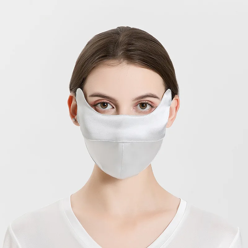 Maschera per la respirazione grande in seta di gelso protezione solare orecchio regolabile appeso pezzo per il viso stereoscopico per le donne maschere di garza di colore solido