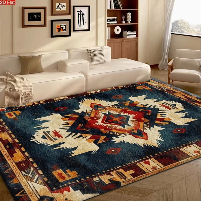 Southwestern Navajo Tribal Diamond Area Rug Vintage Bohemian Ethnic Non‑Slip Carpet Floor Mat for Living Room Bedroom Home Decor