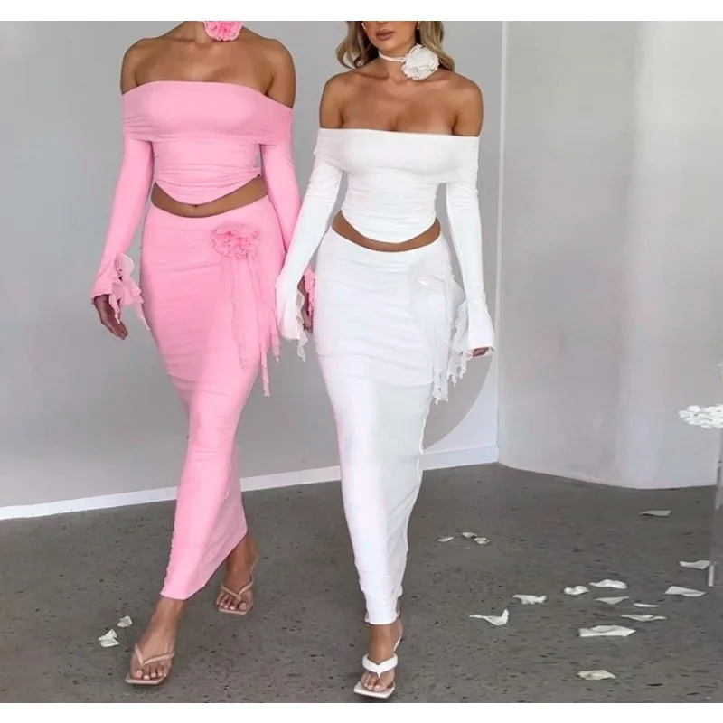 

Spring and Summer 2026 New Fashion Sexy Tube Top Long-sleeved Top Slim Skirt Set