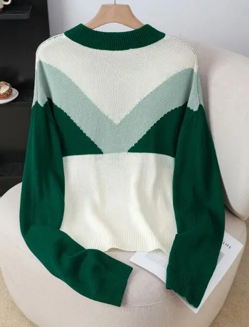 الخريف والشتاء أزياء اللون حجب الربط جولة الرقبة واحدة الصدر سترة طويلة الأكمام للنساء عارضة سترة #2