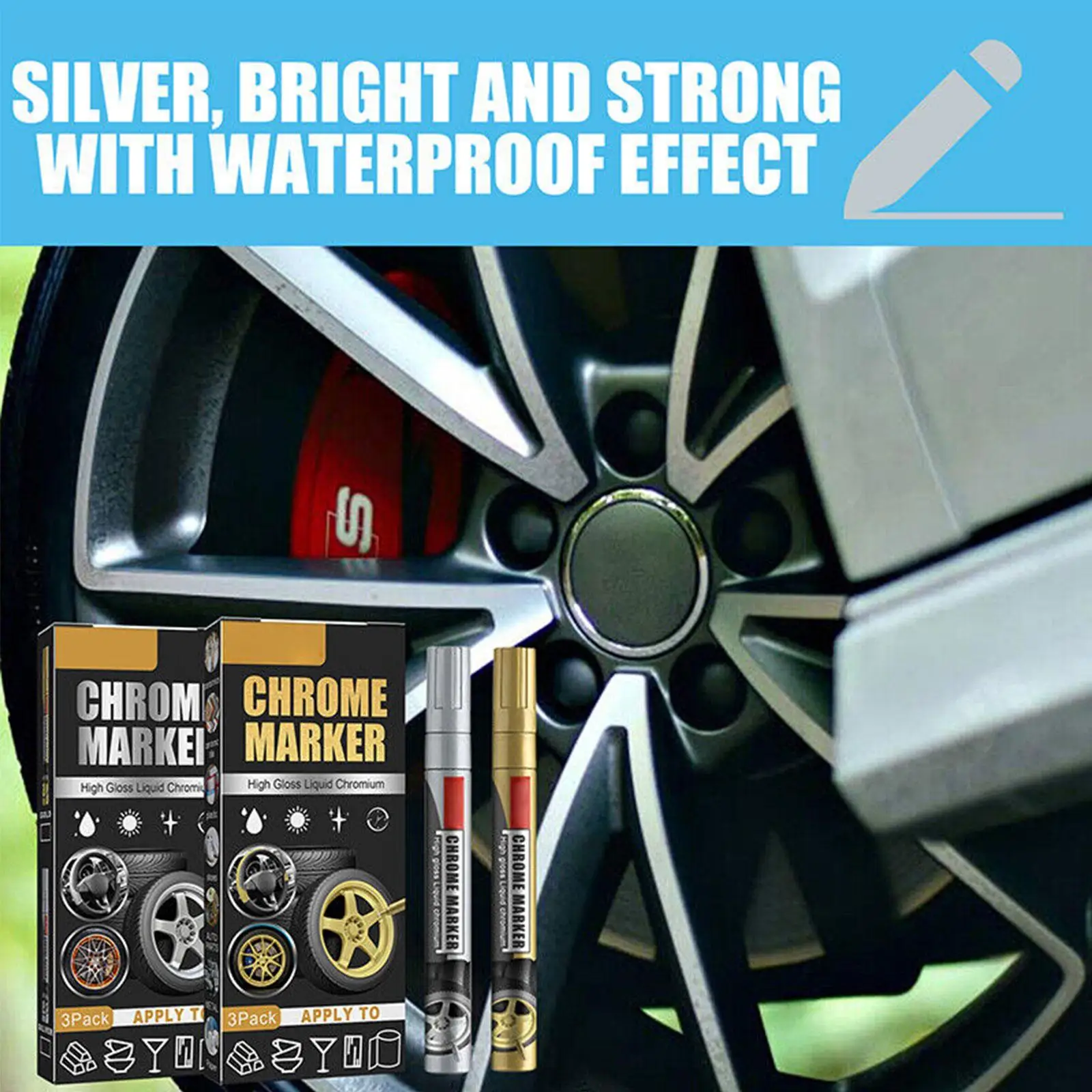 3pcs Car wheel Chrome Paint DIY Repair marker auto permanent waterproof repair scratch remover Paint pen Chrome Mirror Marker