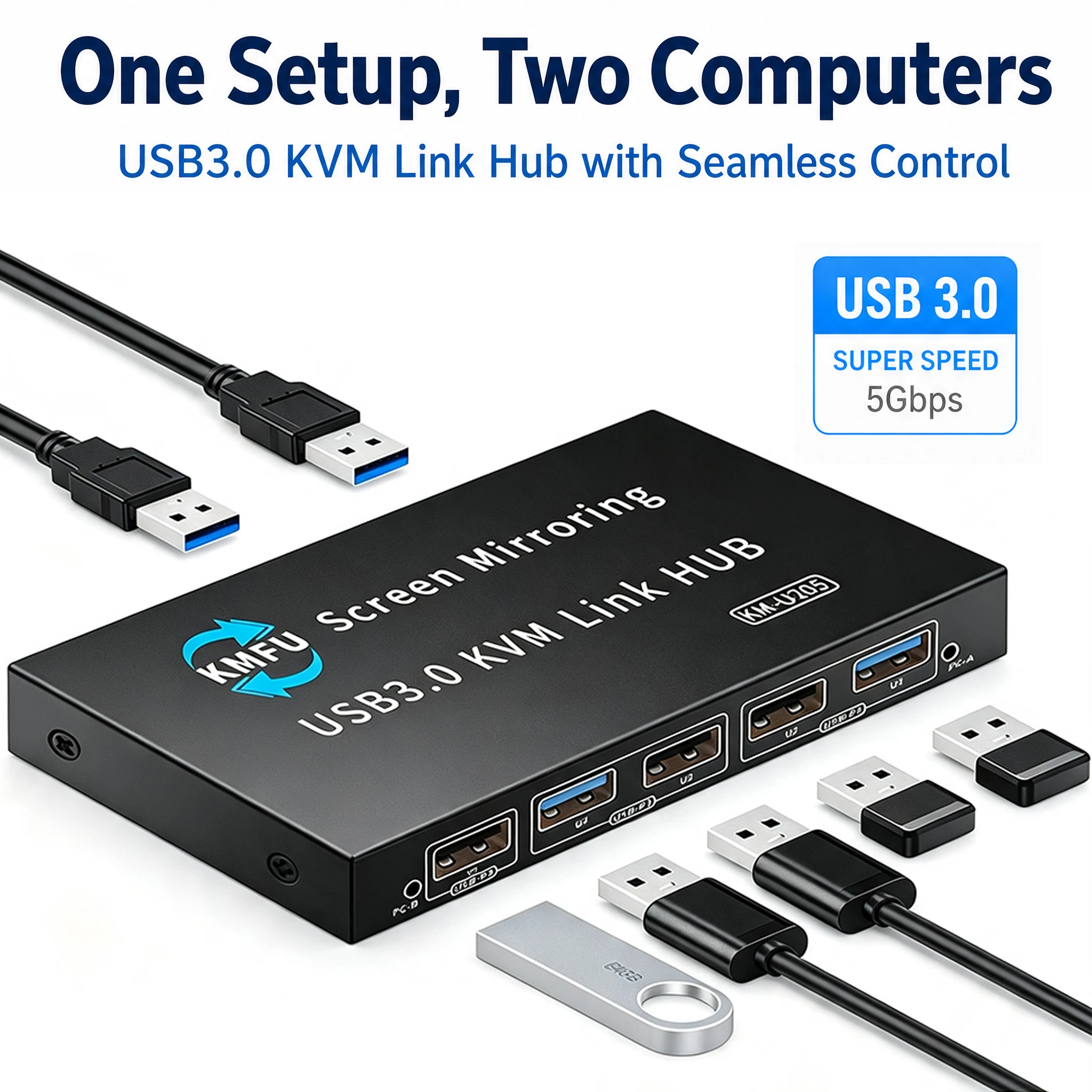 USB3.0 KVM Link HUB 5Gbps Seamless CrossScreen Control Share Keyboard Mouse Drag Drop File Transfer USB Switch Hub
