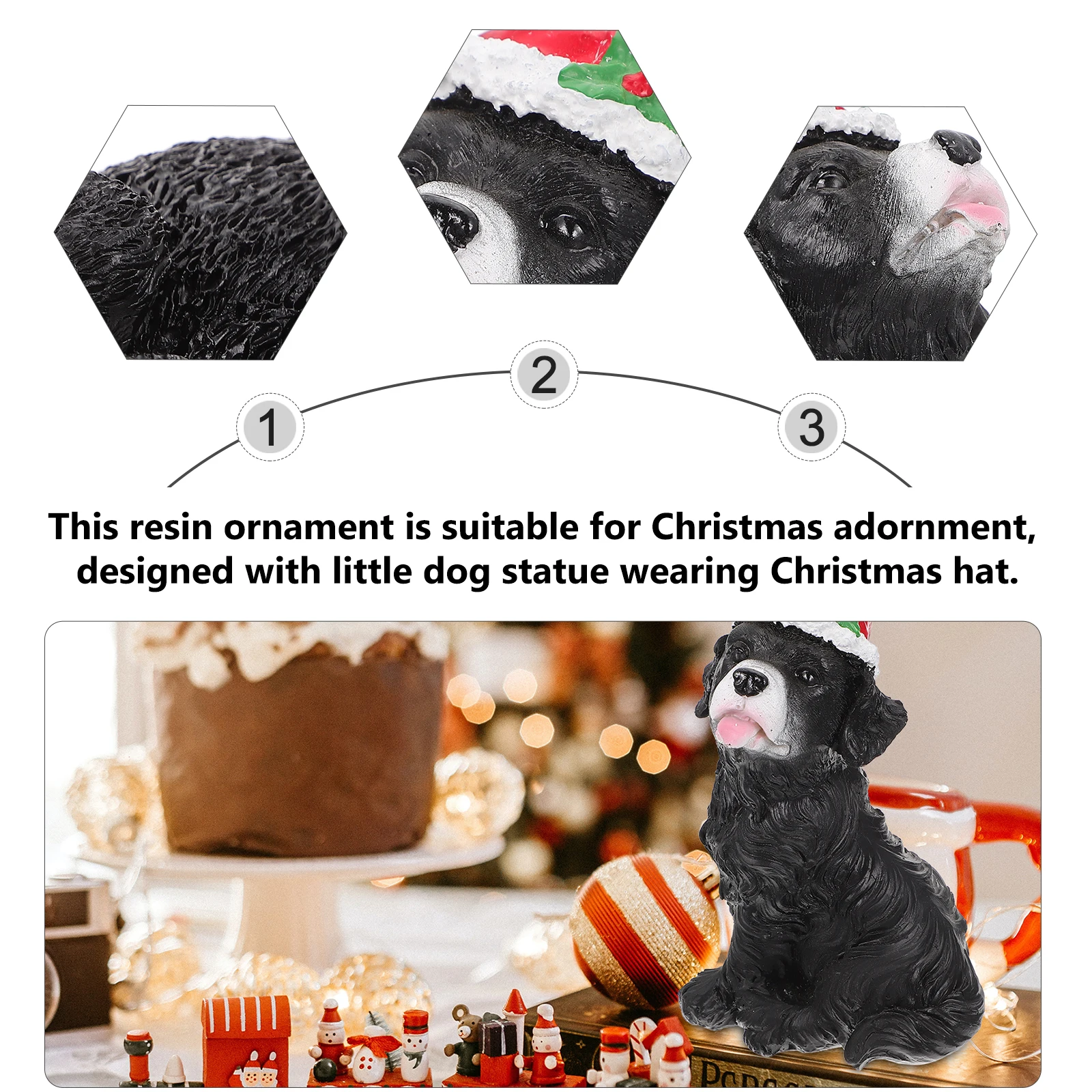 

1Pcs Christmas Hat Dog Resin Ornament Detailed Little Dog Statue Creative Decor for Christmas Party and Home Decoration