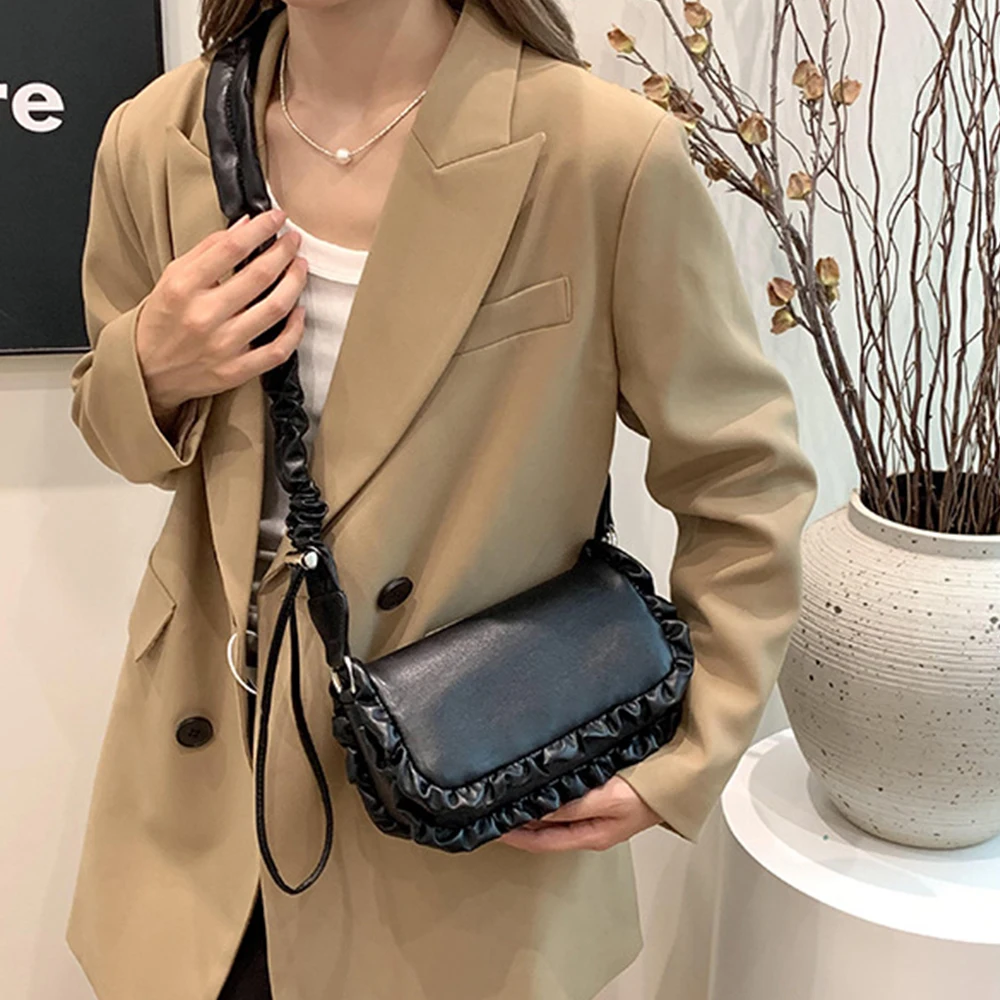 Fashion Ruched Women Shoulder Bag Square Flap Purses and Handbags PU Leather Crossbody Bags for Women 2025 High Quality Clutch