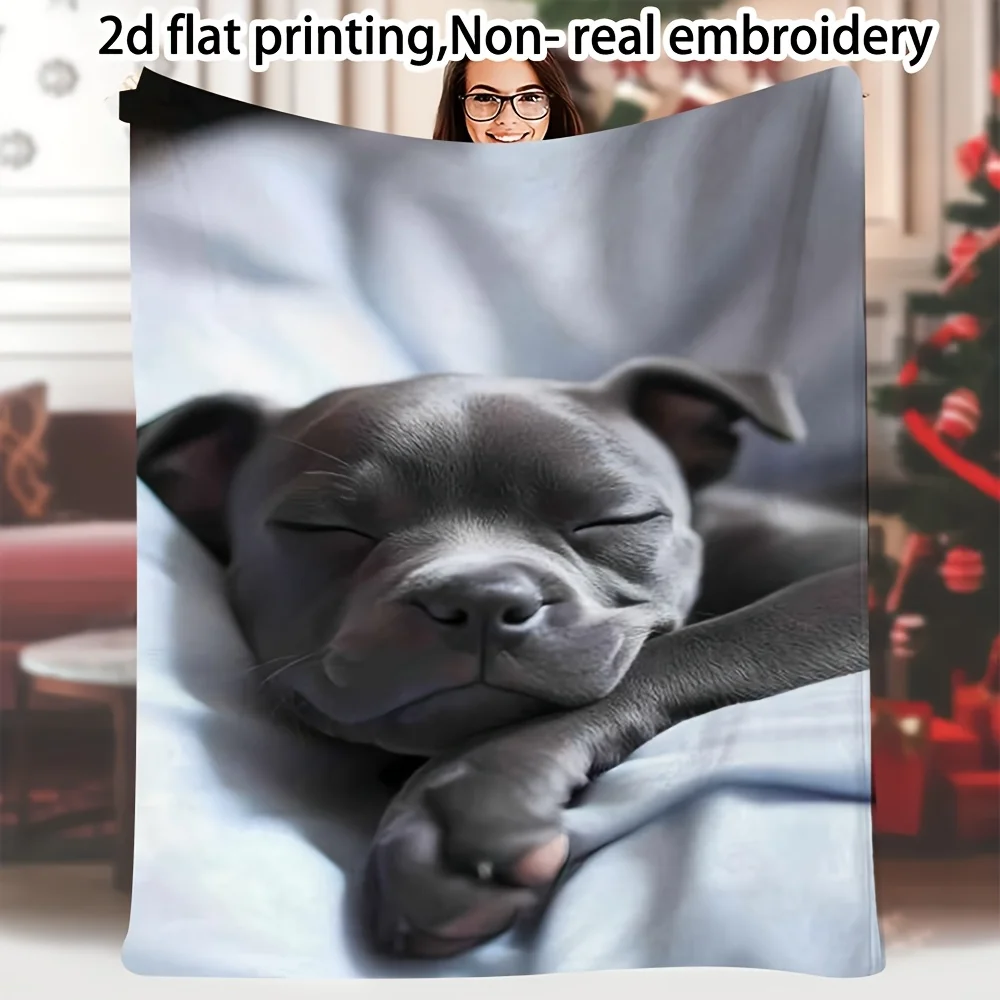 A soft and comfortable blanket with a 2D graphic design, featuring cute white Bichon puppies. There are multiple sizes to choose