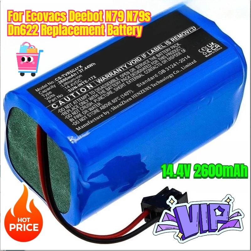 

14.4V 2600mAh for Ecovacs Deebot N79 N79s Dn622 Replacement Battery