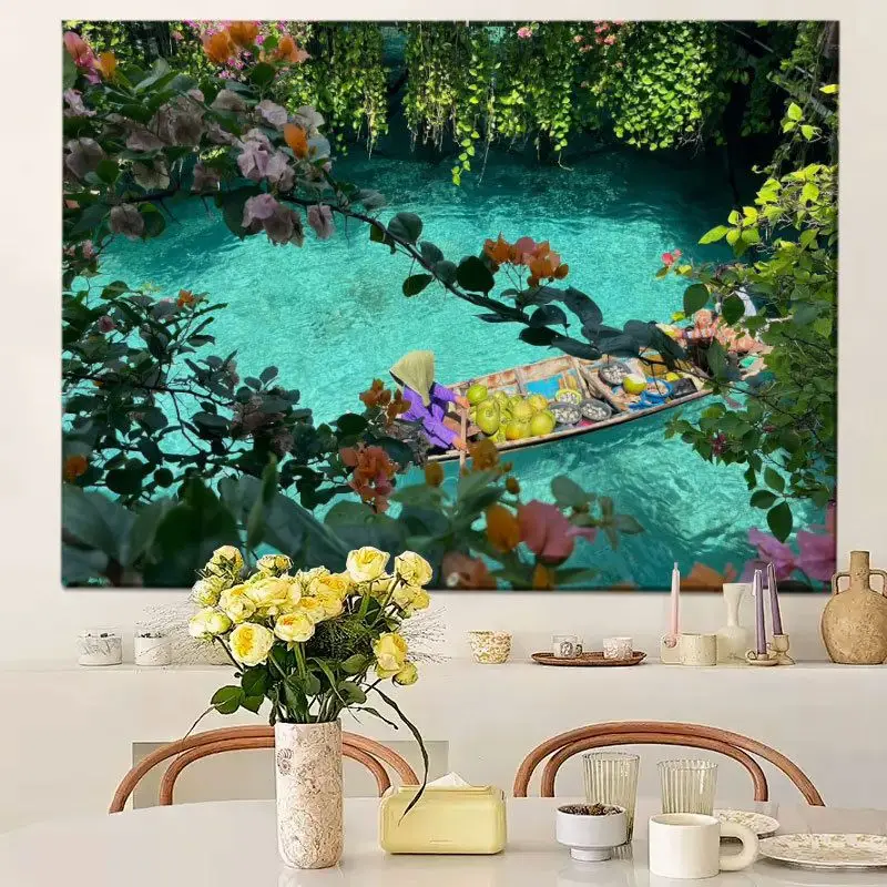 VIKAMA Southeast Asian Water Market Landscape Tapestry HD Wear resistant Fabric Living Room Decoration Home Decoration