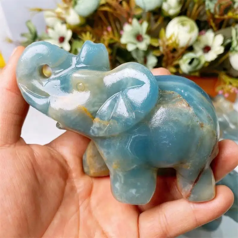 

Natural Blue Onyx Elephant Crystal Carving Animal Healing Energy Stone Gemstone Collection Fengshui Home Decoration Holiday 1PCS