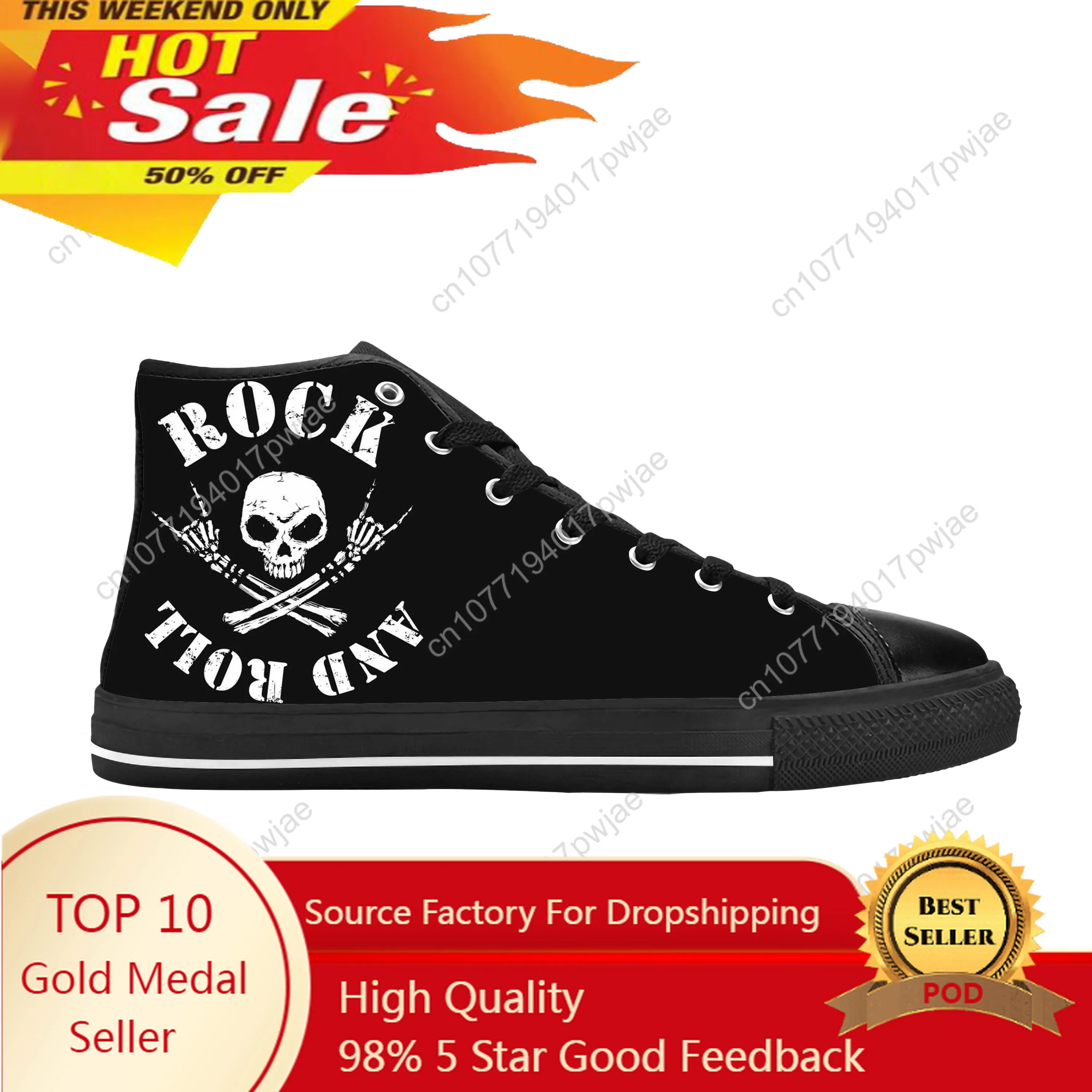 Sapatos Rock N and Roll Rock Band para homens e mulheres, cantor de música, roupa casual para guitarra, top alto, tênis confortáveis e respiráveis, impressão 3D, quente