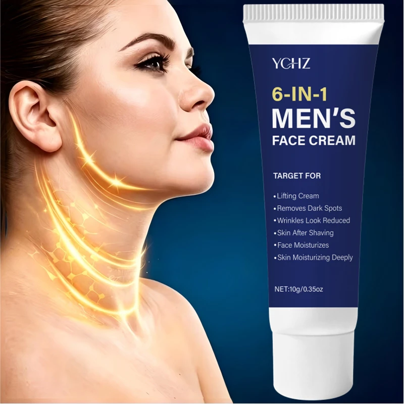 6 in 1 Men's Moisturizing Cream Is Suitable for Face, Neck, and Eye Areas, Containing Hyaluronic Acid, Caffeine Peptides, Niacinamide, and Collagen, It Tightens and Lifts, Smoothes Out Loose Skin, and Leaves Skin Glowing, Suitable for All Skin Types
