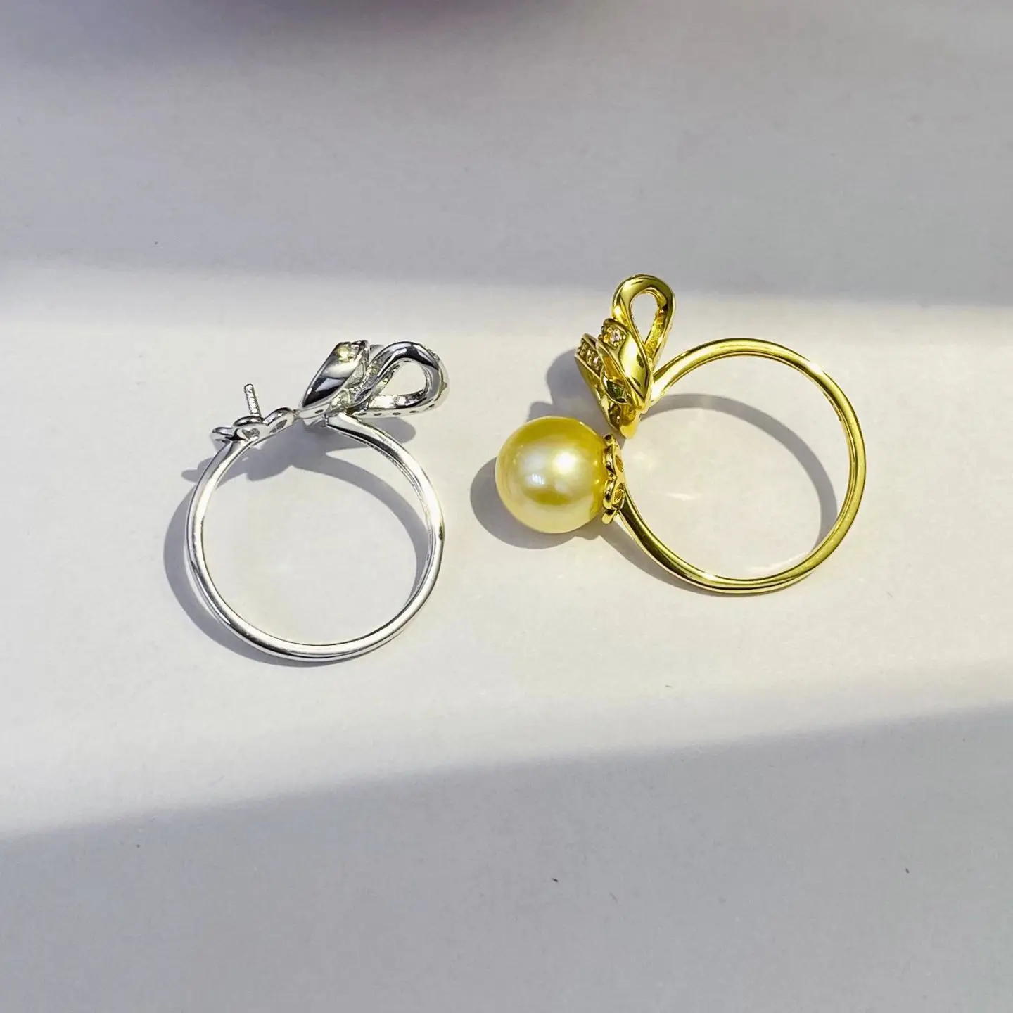 Bow Knot S925 Sterling Silver Adjustable Ring Mount Settings Findings Mountings Accessory Parts for 7-12mm Pearls