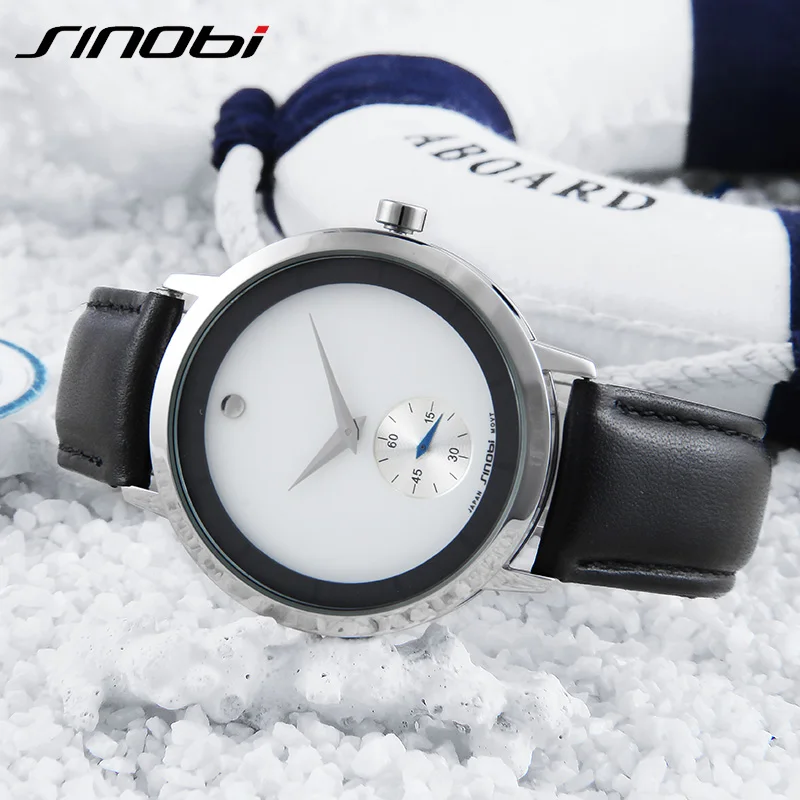 SINOBI Original Men\'s Quartz Watches Fashion Leather Strap Mans Wrist Watches Simple Brand Design Male Clock Relogio Masculino