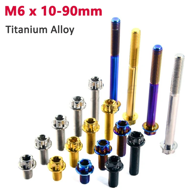 

1pcs Titanium Bolt M6 X 10/15/20/25/30/35/40/45/50/60/65/70/80/85/90mm Torx Head Flange Screw Cycling Bike Modification Repair