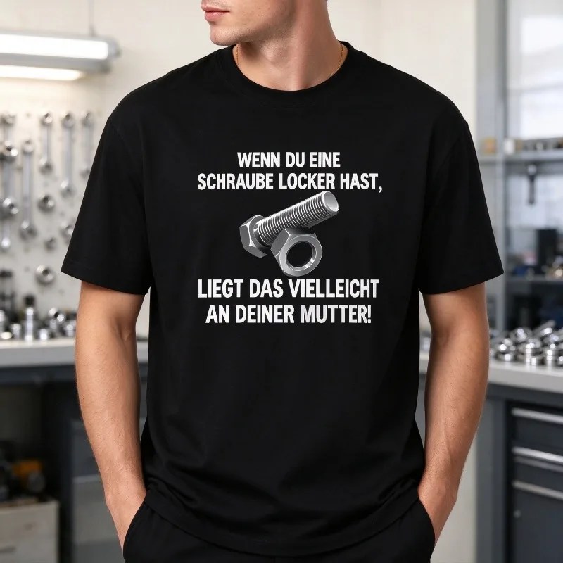 Funny German Screw Saying T-Shirt Men Modal Short Sleeve Metal Bolt Graphic Casual Street Novelty Print Summer Tee Top