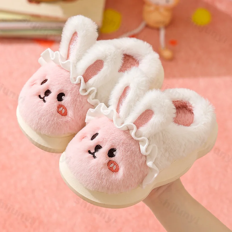 

Baby Warm Slippers 2025 Winter New Boys Girls Cartoon Animal Cotton Slippers Non Slip Comfortable Soft Sole Plush Cotton Shoes