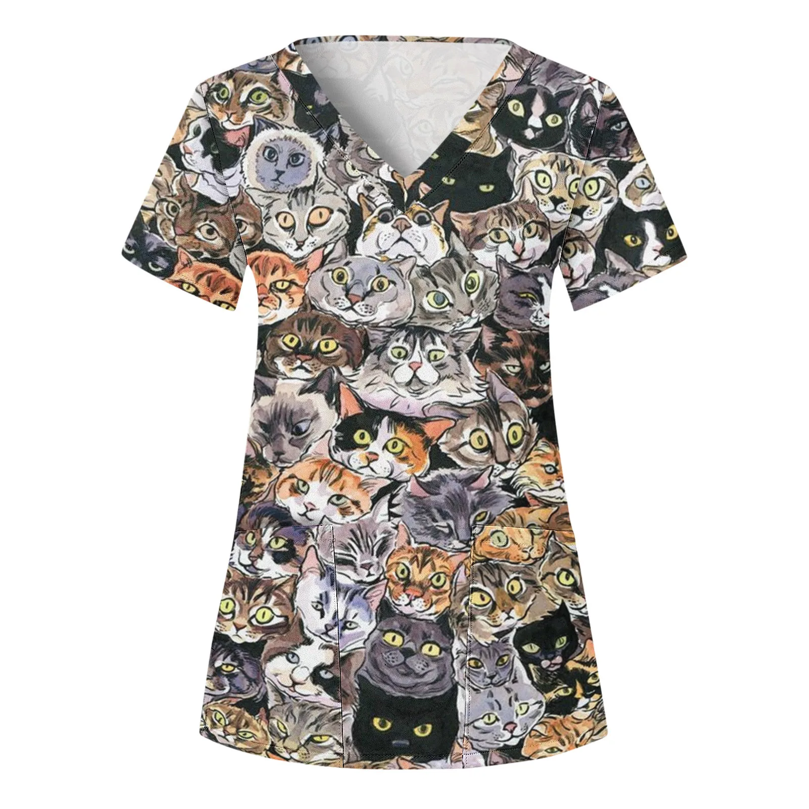 

Women Animal Printed Nurse Uniform Short Sleeve V Neck Surgery Fun Patterned Working Blouse Tops Doctors Pharmacy Scrubs Top