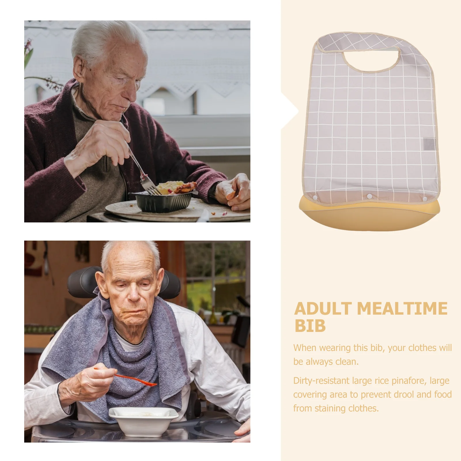 

2pcs Waterproof Silicone Bib For Adults Reusable Adjustable Eating Apron Large Coverage Drool Oil Resistant Portable Adult