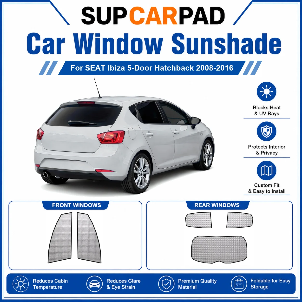For SEAT - SEAT Ibiza 5-Door Hatchback 2008-2016 Full Set Car Window Sunshades UV Block Privacy Heat Insulated Foldable Car Curt