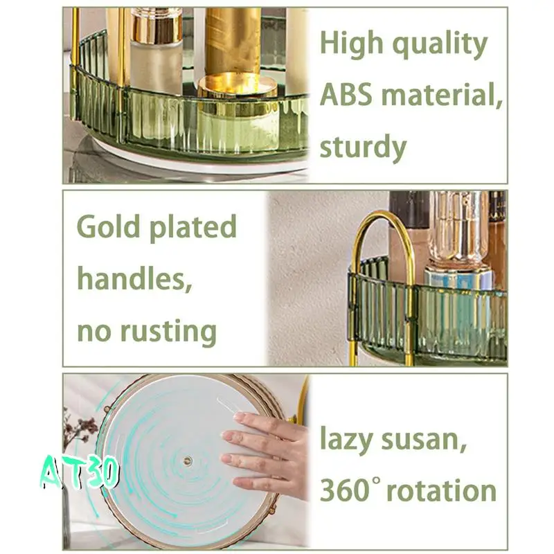 

3 Tier Makeup Organizer Rotating Makeup Organizer 360° Rotation Make Up Organizer Box Cosmetic Organizer Dark Green-AT30