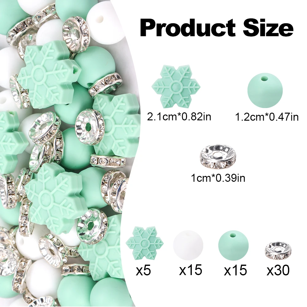 LOFCA 65Pcs Silicone snowflake flower Beads silicone jewelry accessories Food grade silicone is used to make keychain Necklaces