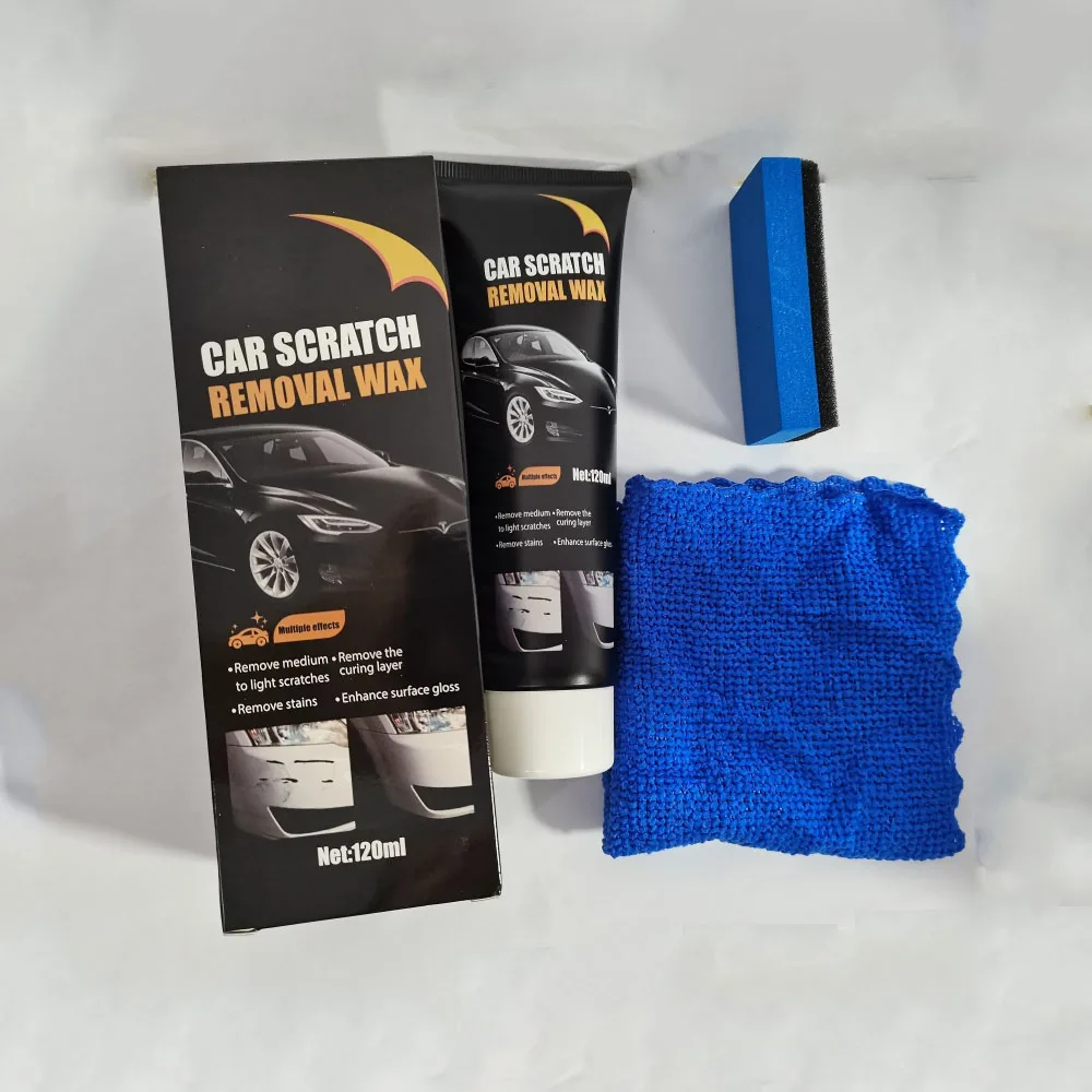 

120 мл автомобильный набор воска для удаления царапин с губкой и полотенцем из микрофибры — стирание света/средних царапин и пятен, автоматический лак для краски