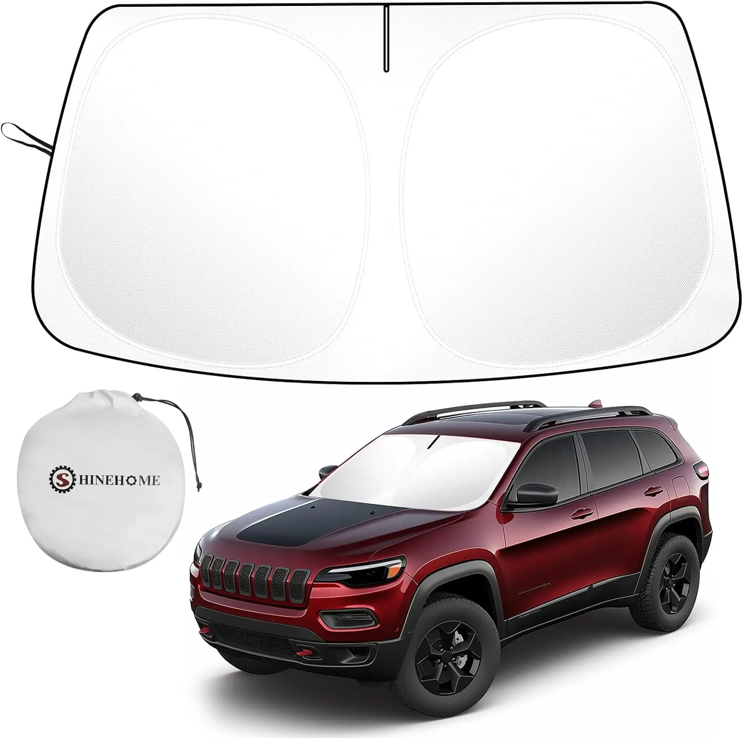 

Car Windshield Sun Shade for Jeep Cherokee 2014-2026 Trailhawk Overland Limited Latitude Altitude, Front Sunshade UV Block