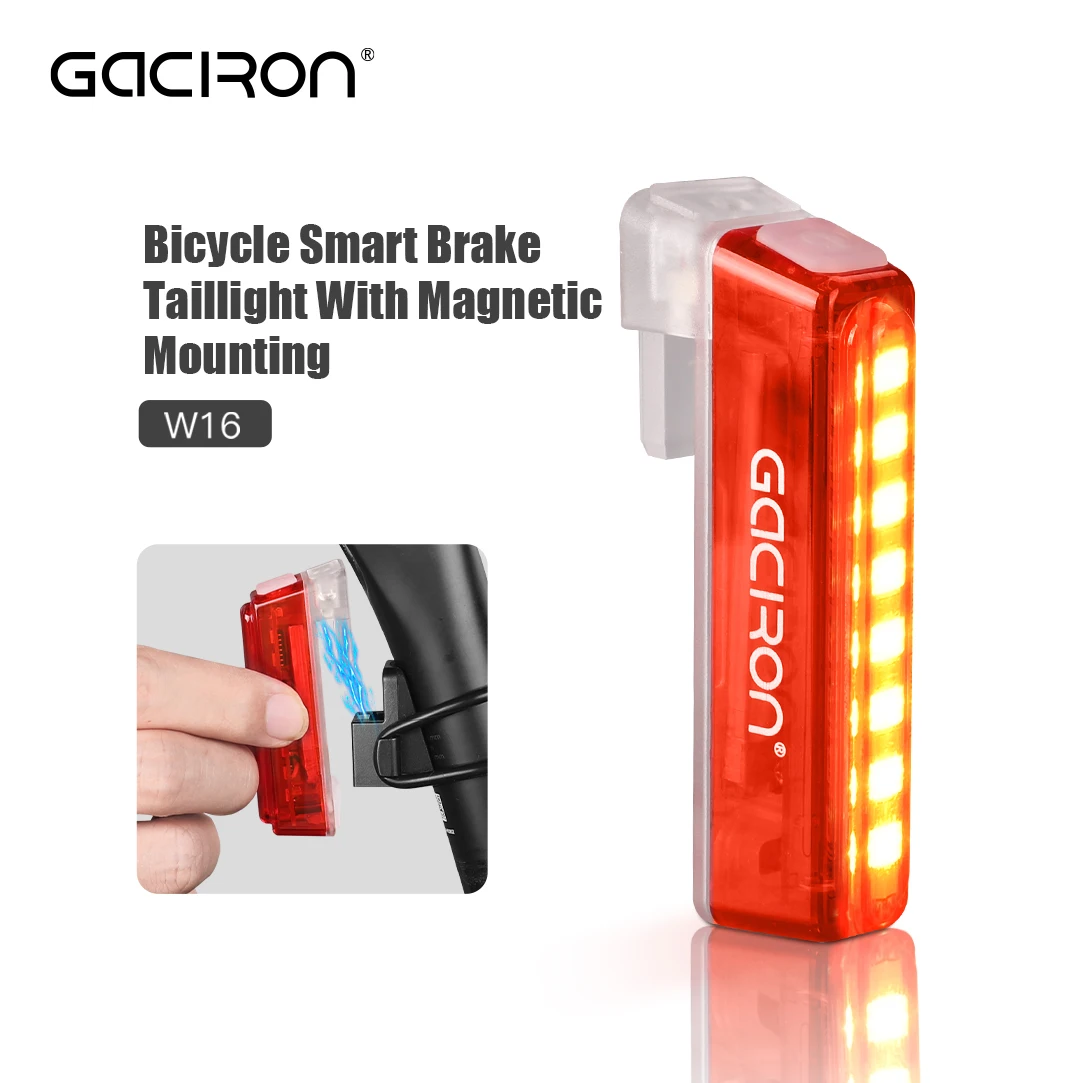 Gaciron-Bike montagem magnética lanterna traseira, bicicleta inteligente luz traseira, tubo de segurança, ciclismo luz, IPX7, impermeável USB-C, W16, W16C