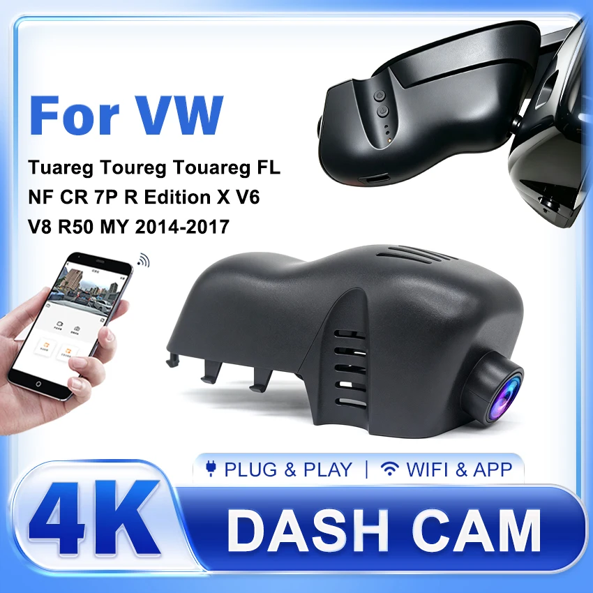 4K Wifi Dash Cam Car DVR Cam For Volkswagen For VW Tuareg Toureg Touareg FL NF CR 7P R Edition X V6 V8 R50 MY 2014-2017 DashCam