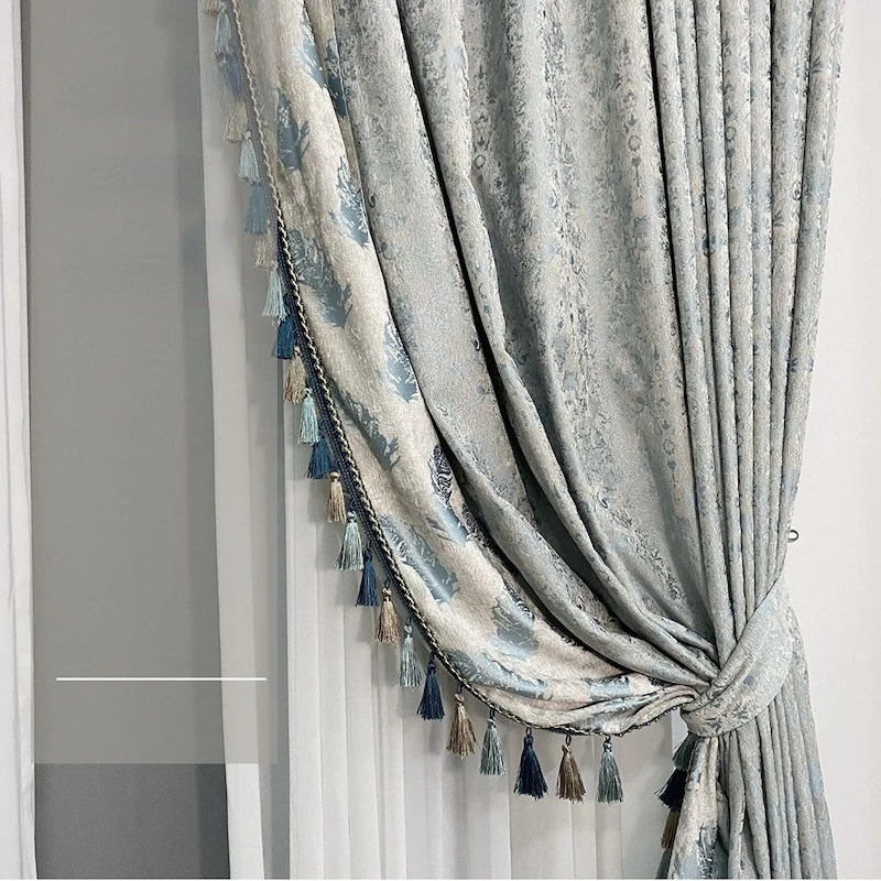 

European modern simple blue curtains for living room bedroom study chenille jacquard villa sofa manufacturers High-end