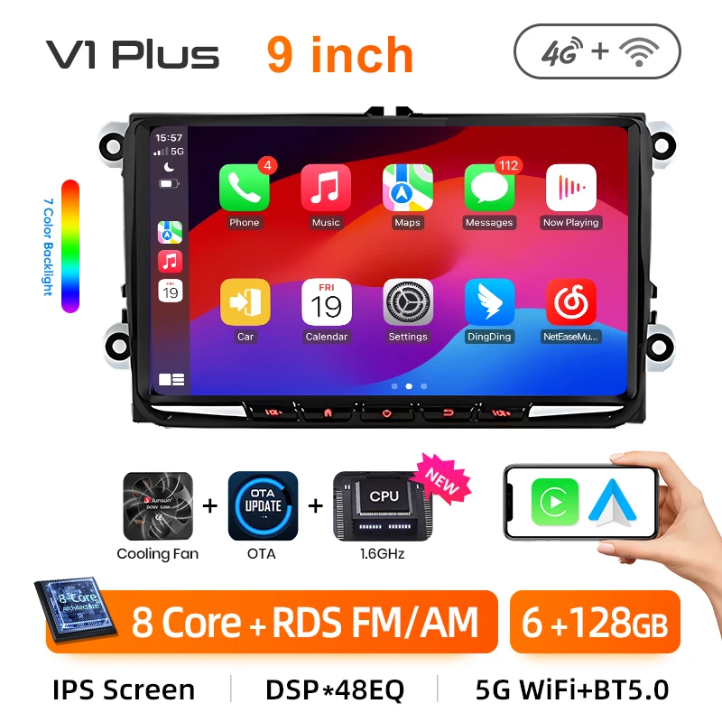 Junsun 7 inch autoradio voor VW Volkswagen Passat B6 B7 T5 Tiguan Touran GOLF POLO CarPlay Android Auto FM RDS GPS Multimedia