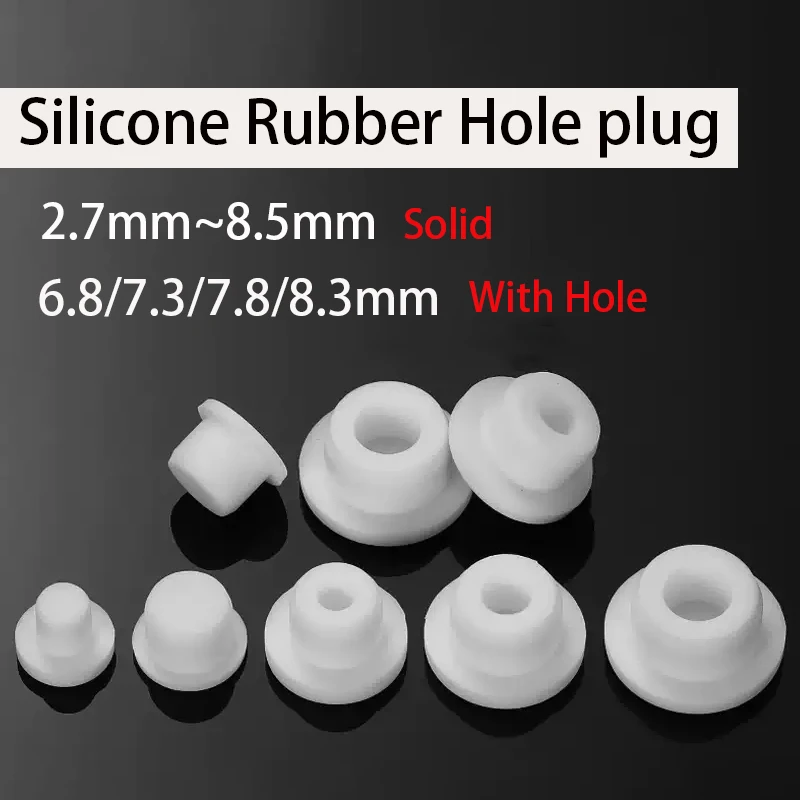 1-100pcs 2.7~8.5mm T-type Solid/with Hole Silicone Rubber Plug Food Grade Rubber Stopper Sealing Plug Dustproof Rubber Cap