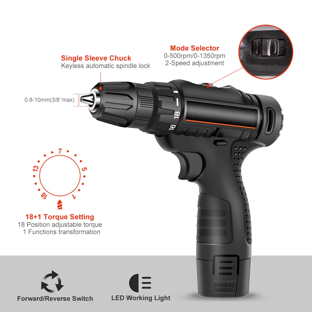 12V Electric Screwdriver Multifunctional Rechargeable Cordless Electric Drill Screwdriver Impact Drill Hand Drill Household Tool