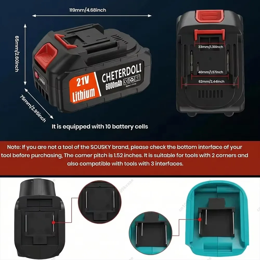 21V 6.0Ah Battery for Makita Power Tools, 5S2P Li-ion Battery Pack Charging Overheat Protection,  Safety  Replacement Battery