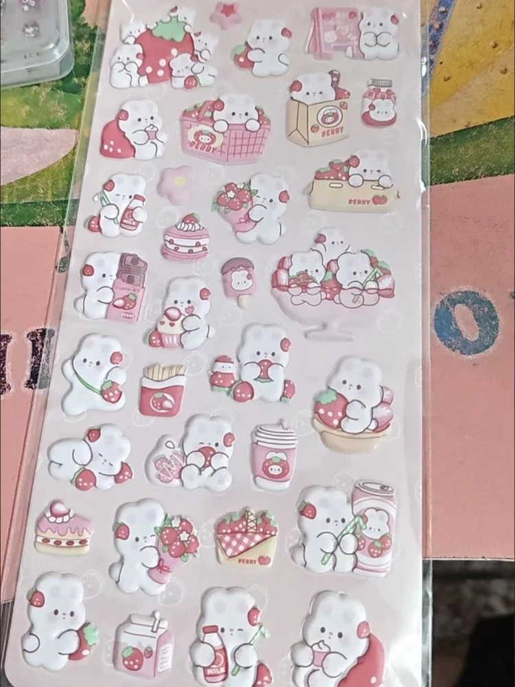 1pcs Random Kawaii Fluffy Little Rabbit Bear 3D Gilding Stickers Scrapbooking Diy Journal Stationery Sticker