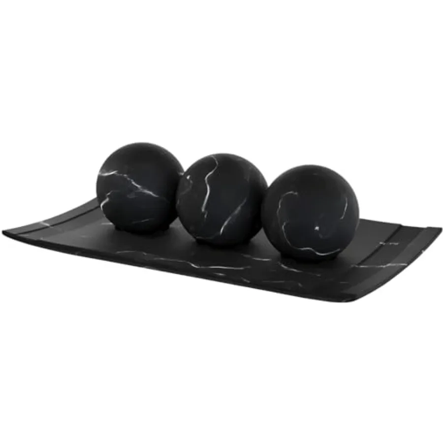 

Black Marble Look Home Decor Bowl and Orb Set - Coffee Table Decor for Living Room - Centerpiece Table Decorations for Dining T