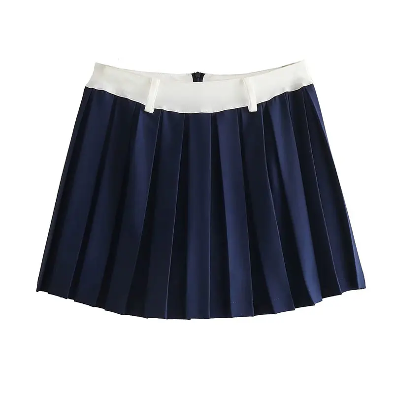 

Patched Pleated Mini Skirt Lady New Sexy High-Waisted A-Line Pure-Color Slim for Spring and Summer Casual Short Skirt